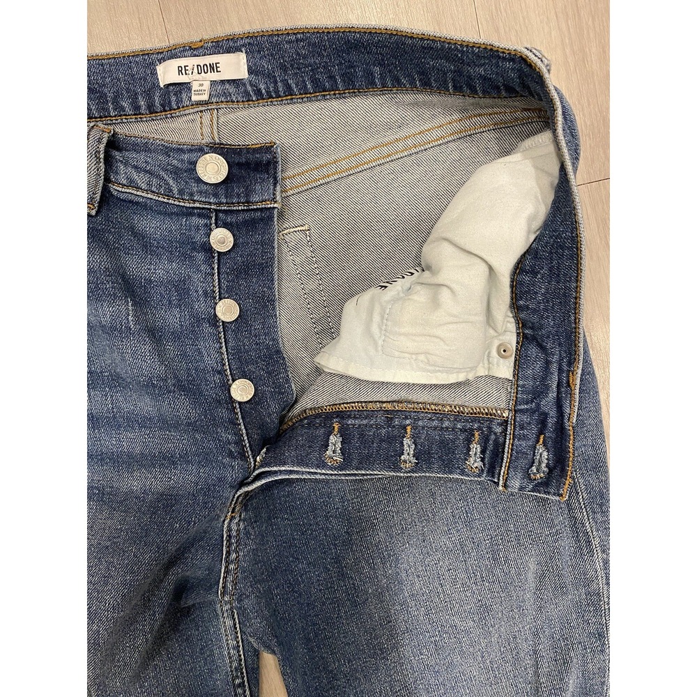 RE/DONE Jeans Womens 30 Blue 90s High Rise Ankle Crop Button Fly Distressed Blue - Picture 7 of 10